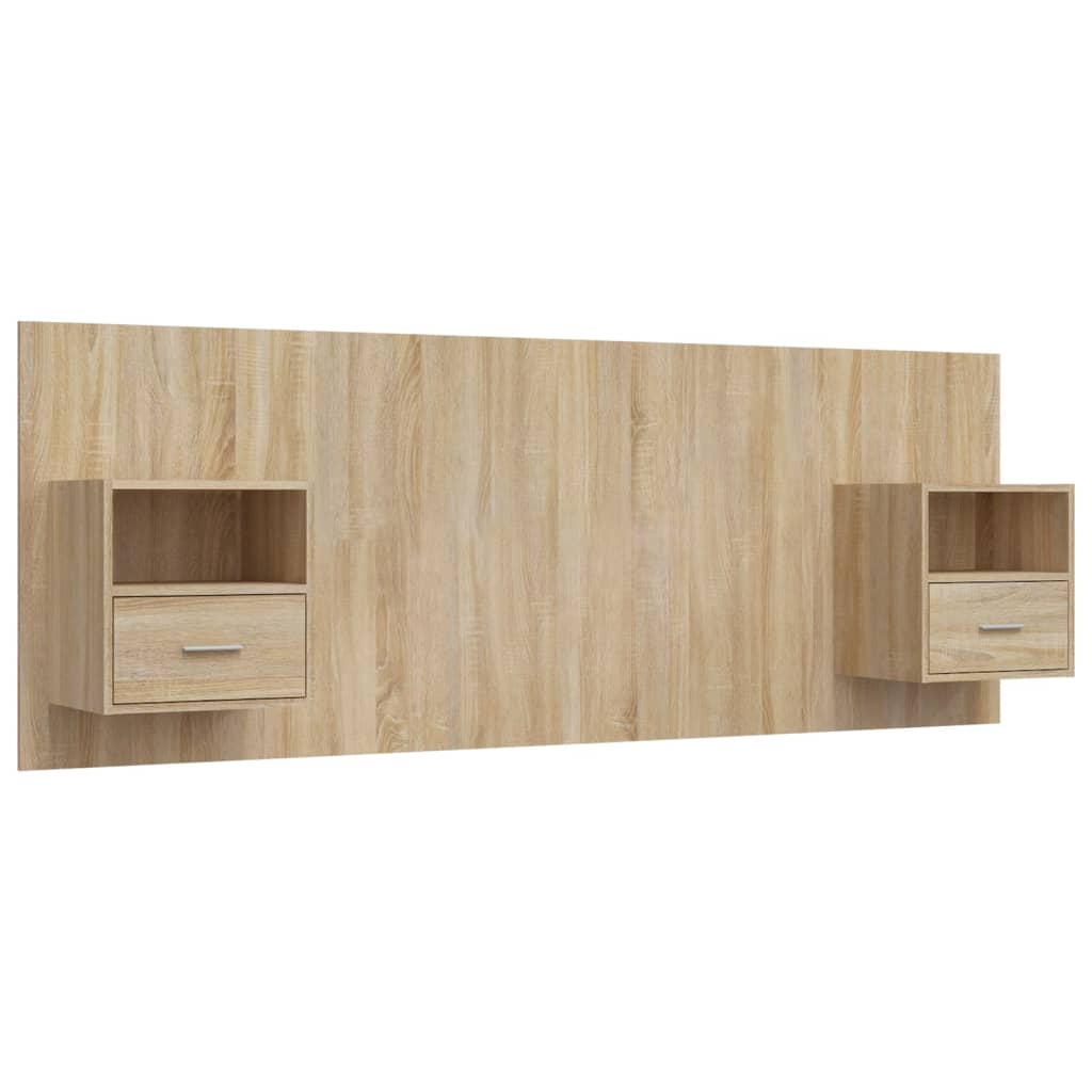 Hoofdbord met kastjes bewerkt hout sonoma eikenkleurig is nu te koop bij PeponiXL, paradijselijk wonen!