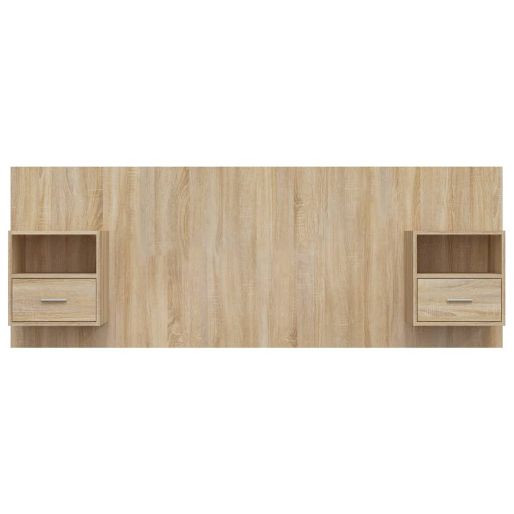 Hoofdbord met kastjes bewerkt hout sonoma eikenkleurig is nu te koop bij PeponiXL, paradijselijk wonen!