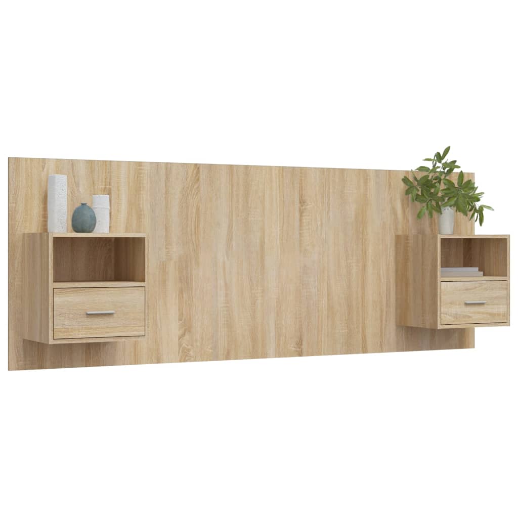 Hoofdbord met kastjes bewerkt hout sonoma eikenkleurig is nu te koop bij PeponiXL, paradijselijk wonen!