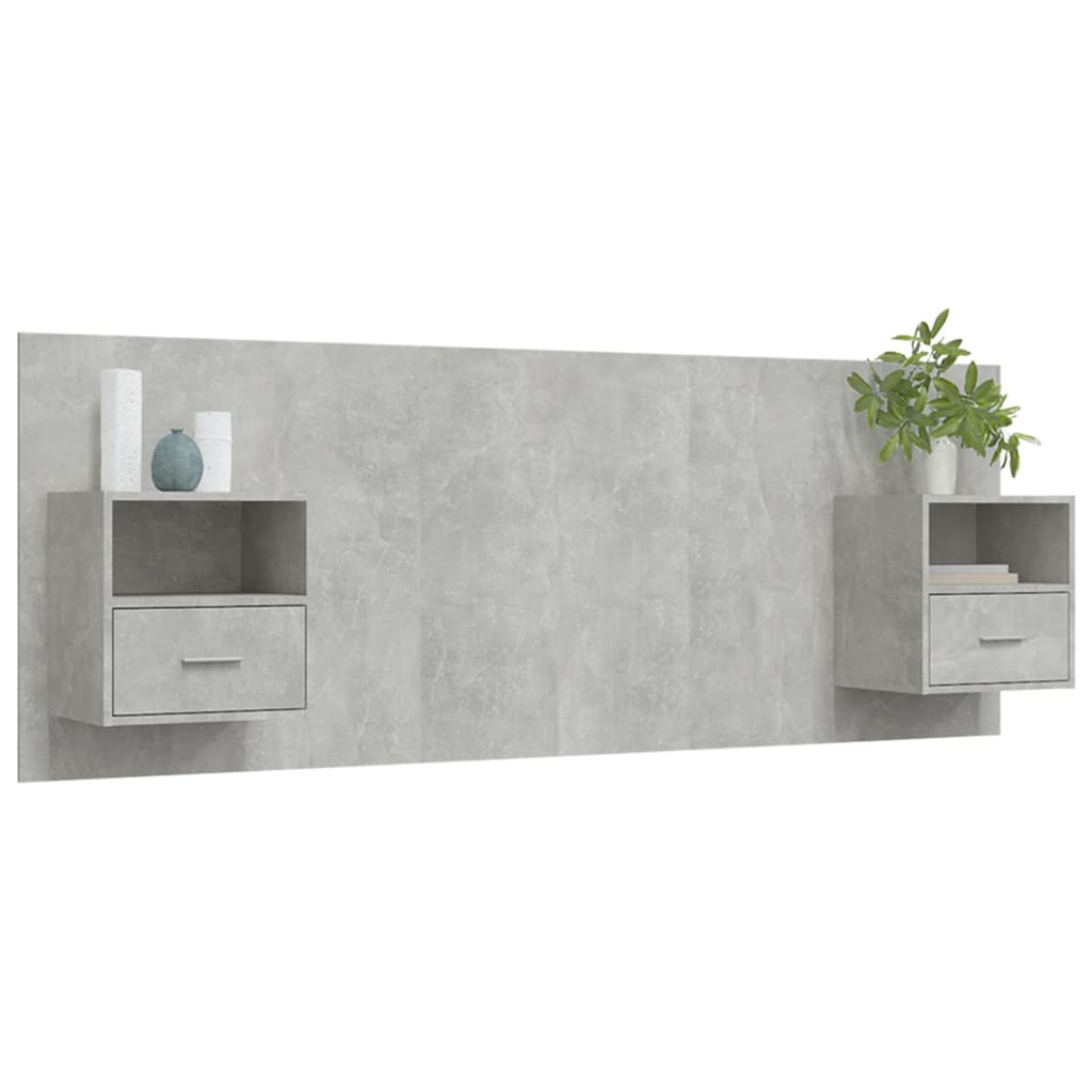 Hoofdbord met kastjes bewerkt hout betongrijs is nu te koop bij PeponiXL, paradijselijk wonen!
