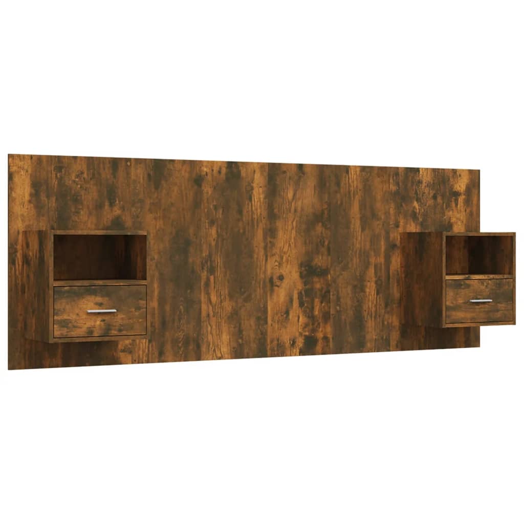 Hoofdbord met kastjes bewerkt hout gerookt eikenkleurig is nu te koop bij PeponiXL, paradijselijk wonen!