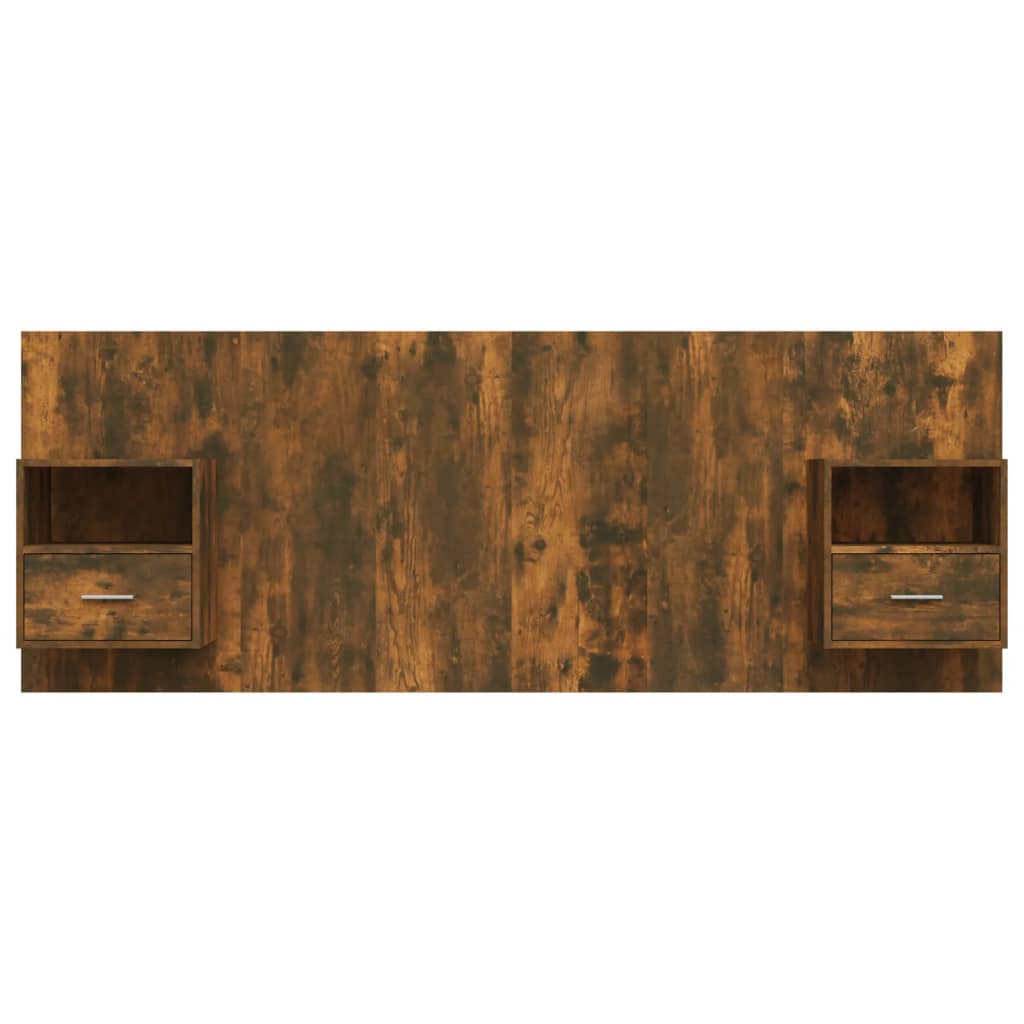 Hoofdbord met kastjes bewerkt hout gerookt eikenkleurig is nu te koop bij PeponiXL, paradijselijk wonen!