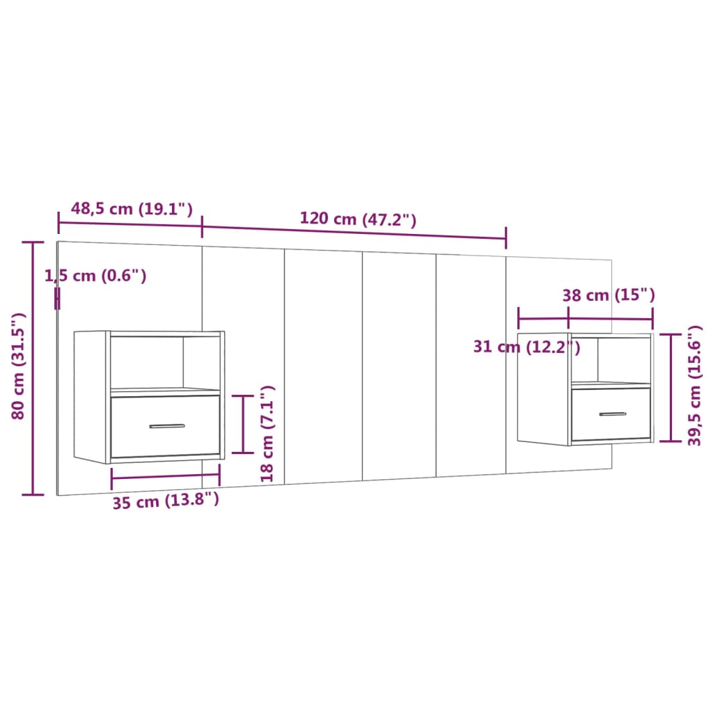 Hoofdbord met kastjes bewerkt hout gerookt eikenkleurig is nu te koop bij PeponiXL, paradijselijk wonen!