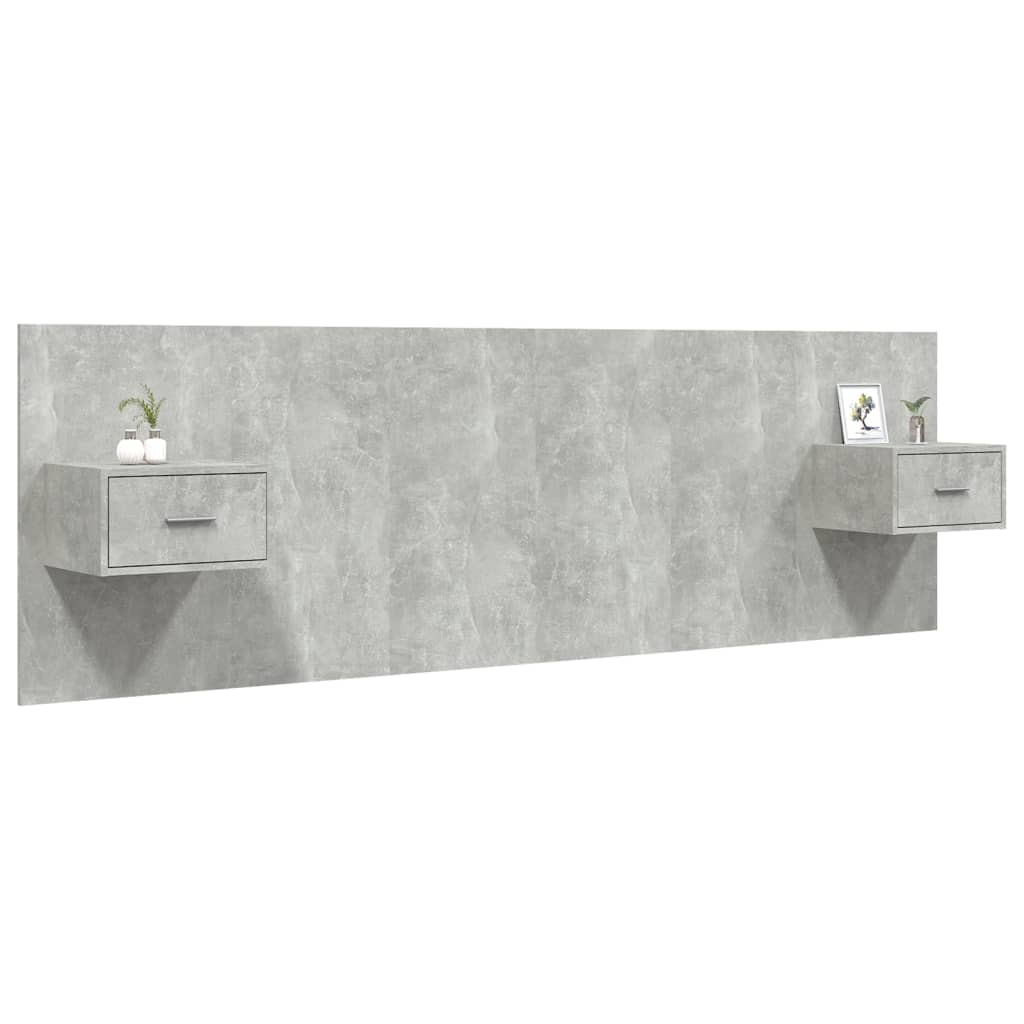 Hoofdbord met kastjes bewerkt hout betongrijs is nu te koop bij PeponiXL, paradijselijk wonen!
