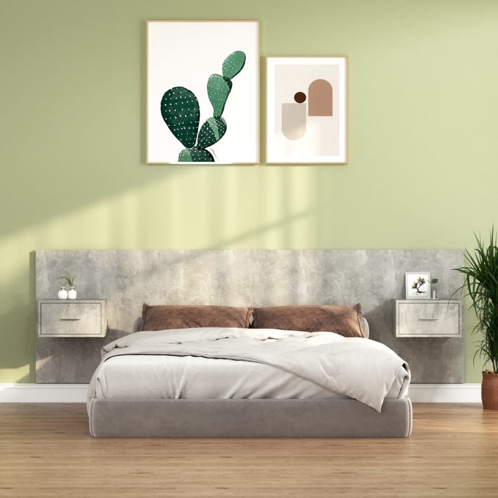 Hoofdbord met kastjes bewerkt hout betongrijs is nu te koop bij PeponiXL, paradijselijk wonen!