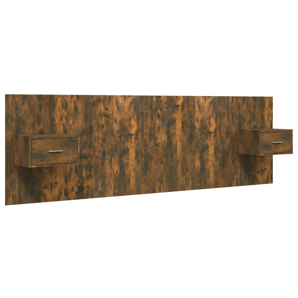 Hoofdbord met kastjes bewerkt hout gerookt eikenkleurig is nu te koop bij PeponiXL, paradijselijk wonen!
