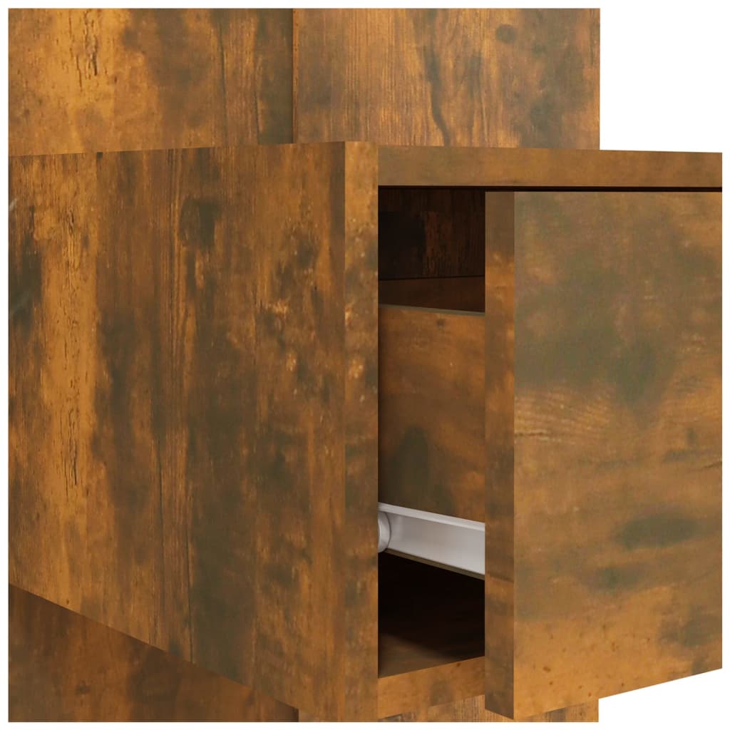 Hoofdbord met kastjes bewerkt hout gerookt eikenkleurig is nu te koop bij PeponiXL, paradijselijk wonen!