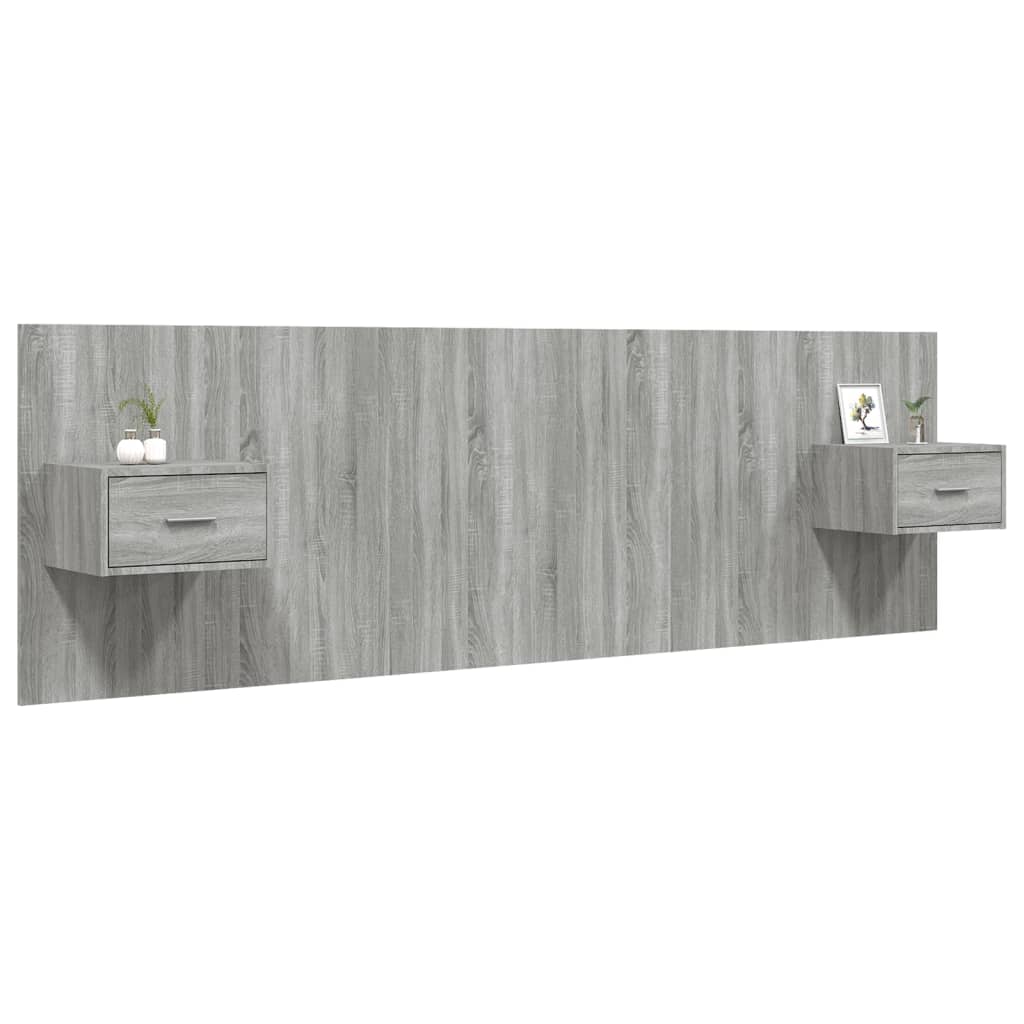Hoofdbord met kastjes bewerkt hout grijs sonoma eikenkleurig is nu te koop bij PeponiXL, paradijselijk wonen!