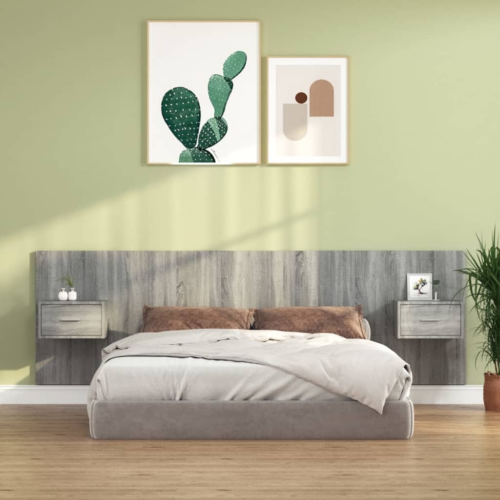 Hoofdbord met kastjes bewerkt hout grijs sonoma eikenkleurig is nu te koop bij PeponiXL, paradijselijk wonen!