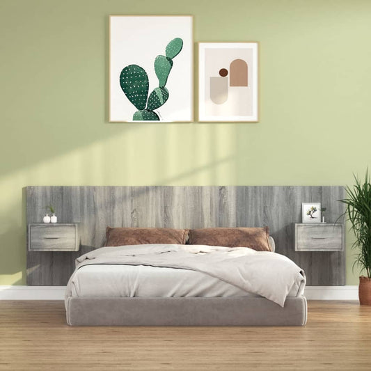 Hoofdbord met kastjes bewerkt hout grijs sonoma eikenkleurig is nu te koop bij PeponiXL, paradijselijk wonen!