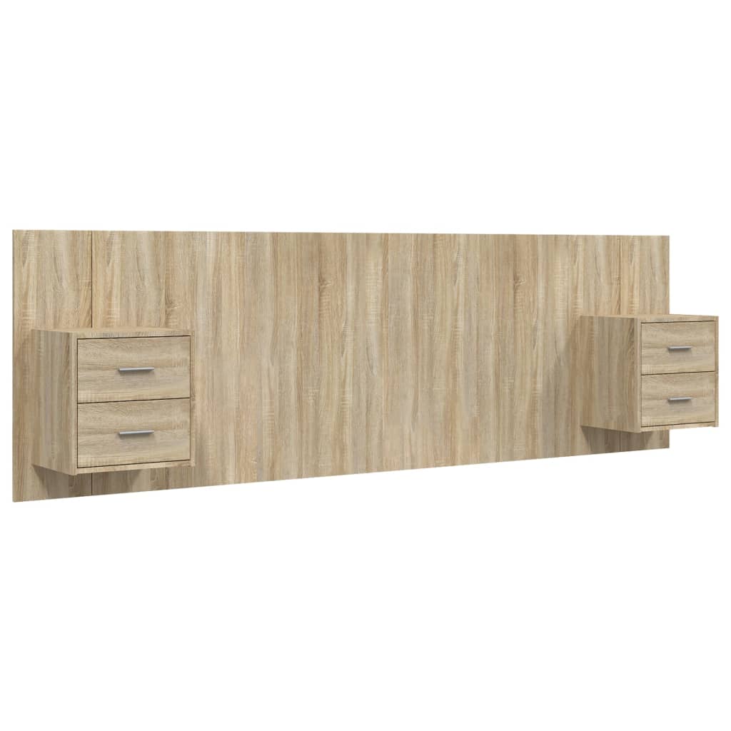 Hoofdbord met kastjes bewerkt hout sonoma eikenkleurig is nu te koop bij PeponiXL, paradijselijk wonen!