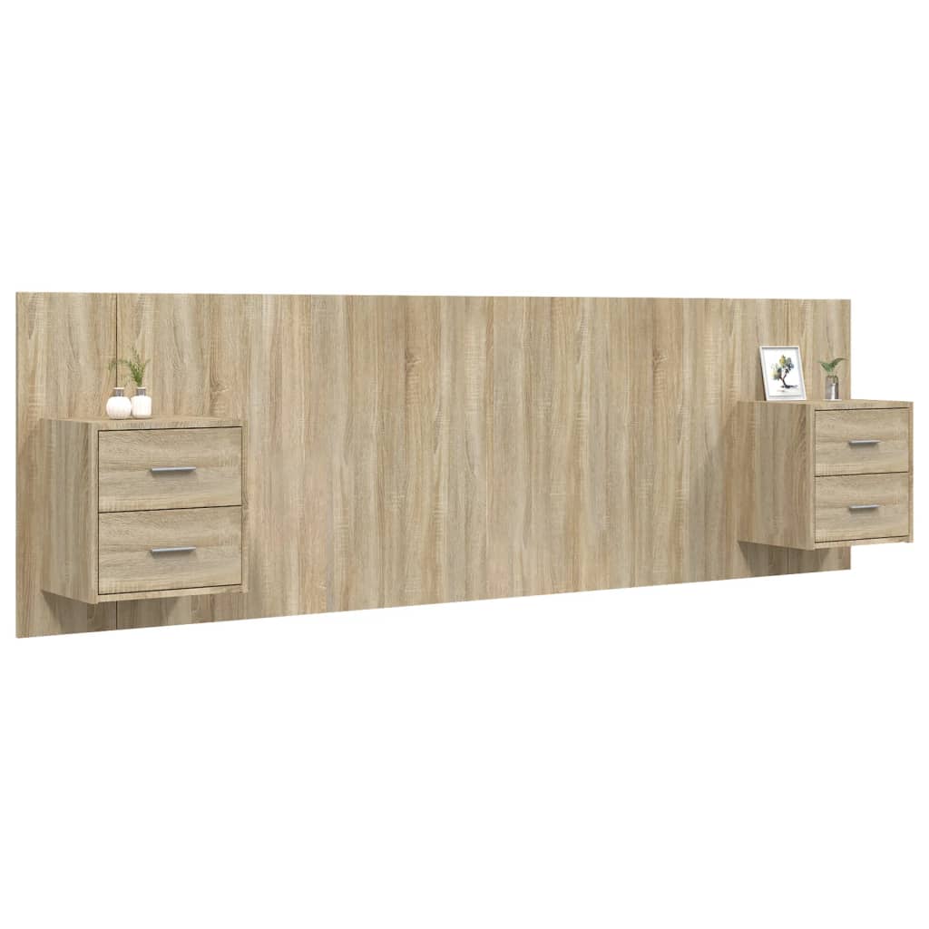 Hoofdbord met kastjes bewerkt hout sonoma eikenkleurig is nu te koop bij PeponiXL, paradijselijk wonen!