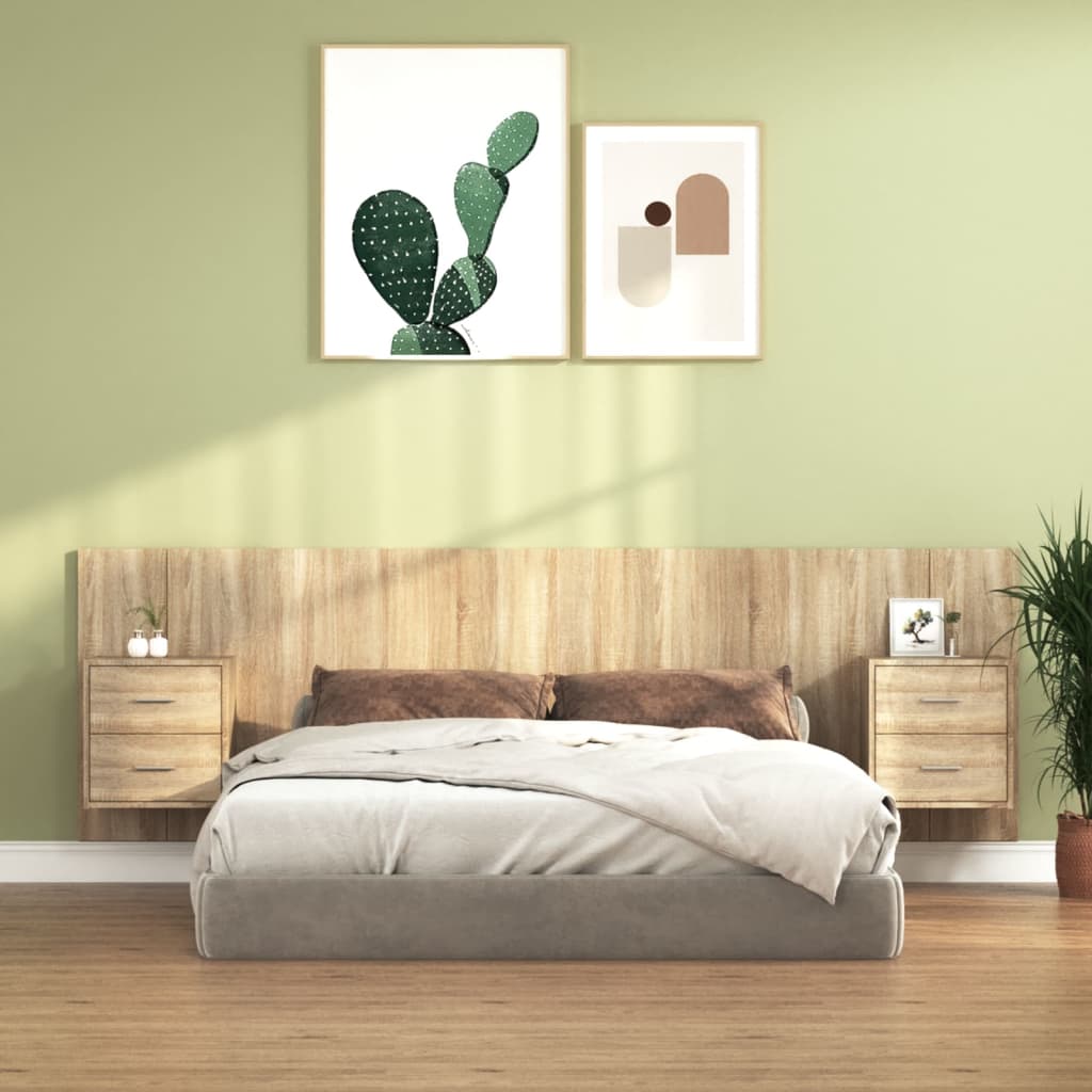 Hoofdbord met kastjes bewerkt hout sonoma eikenkleurig is nu te koop bij PeponiXL, paradijselijk wonen!