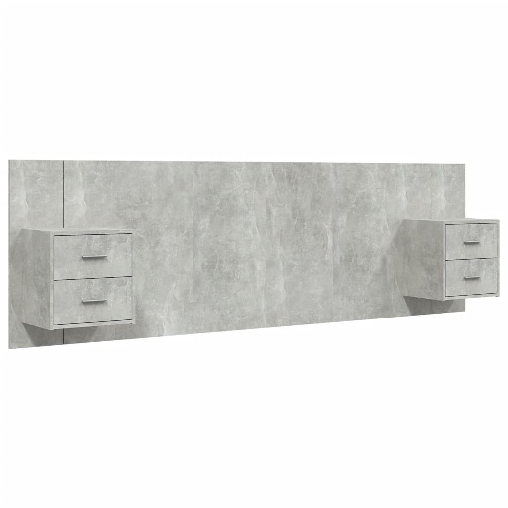 Hoofdbord met kastjes bewerkt hout betongrijs is nu te koop bij PeponiXL, paradijselijk wonen!