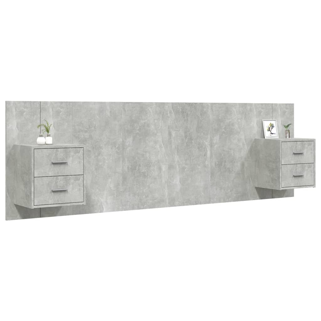 Hoofdbord met kastjes bewerkt hout betongrijs is nu te koop bij PeponiXL, paradijselijk wonen!