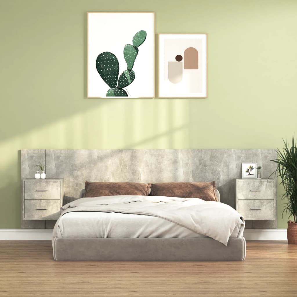 Hoofdbord met kastjes bewerkt hout betongrijs is nu te koop bij PeponiXL, paradijselijk wonen!