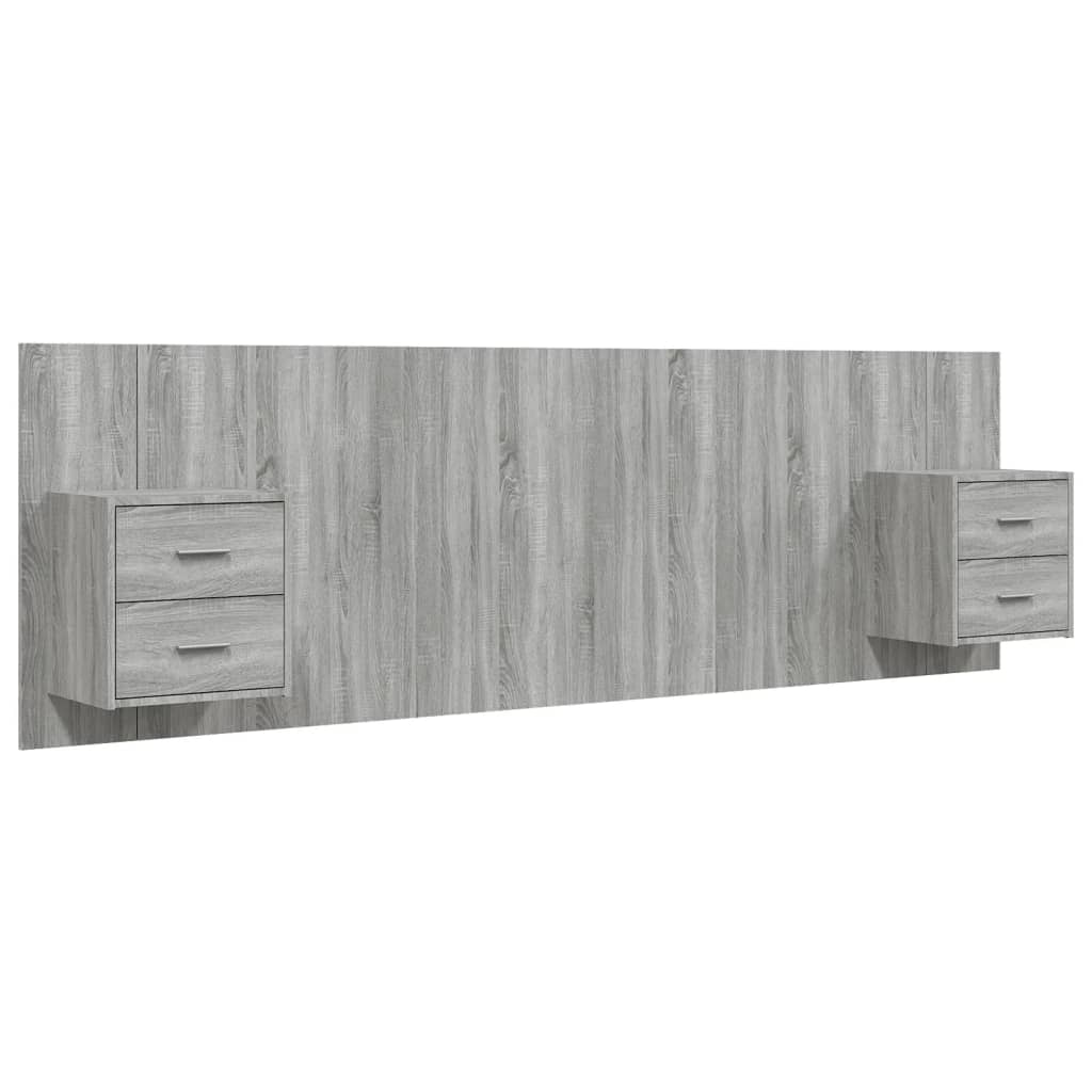 Hoofdbord met kastjes bewerkt hout grijs sonoma eikenkleurig is nu te koop bij PeponiXL, paradijselijk wonen!
