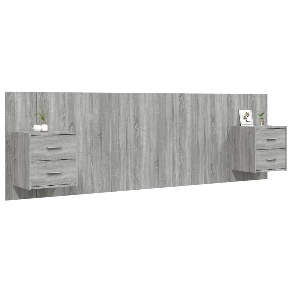 Hoofdbord met kastjes bewerkt hout grijs sonoma eikenkleurig is nu te koop bij PeponiXL, paradijselijk wonen!