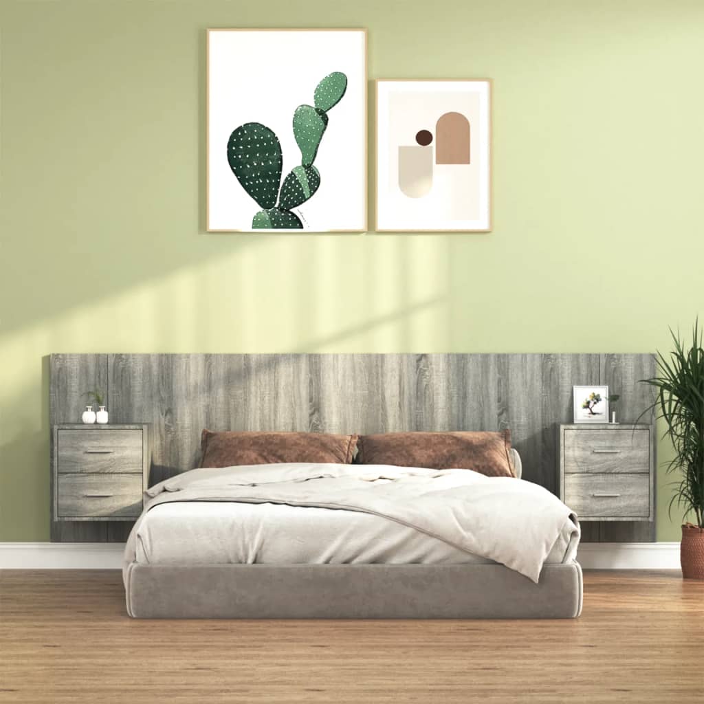 Hoofdbord met kastjes bewerkt hout grijs sonoma eikenkleurig is nu te koop bij PeponiXL, paradijselijk wonen!