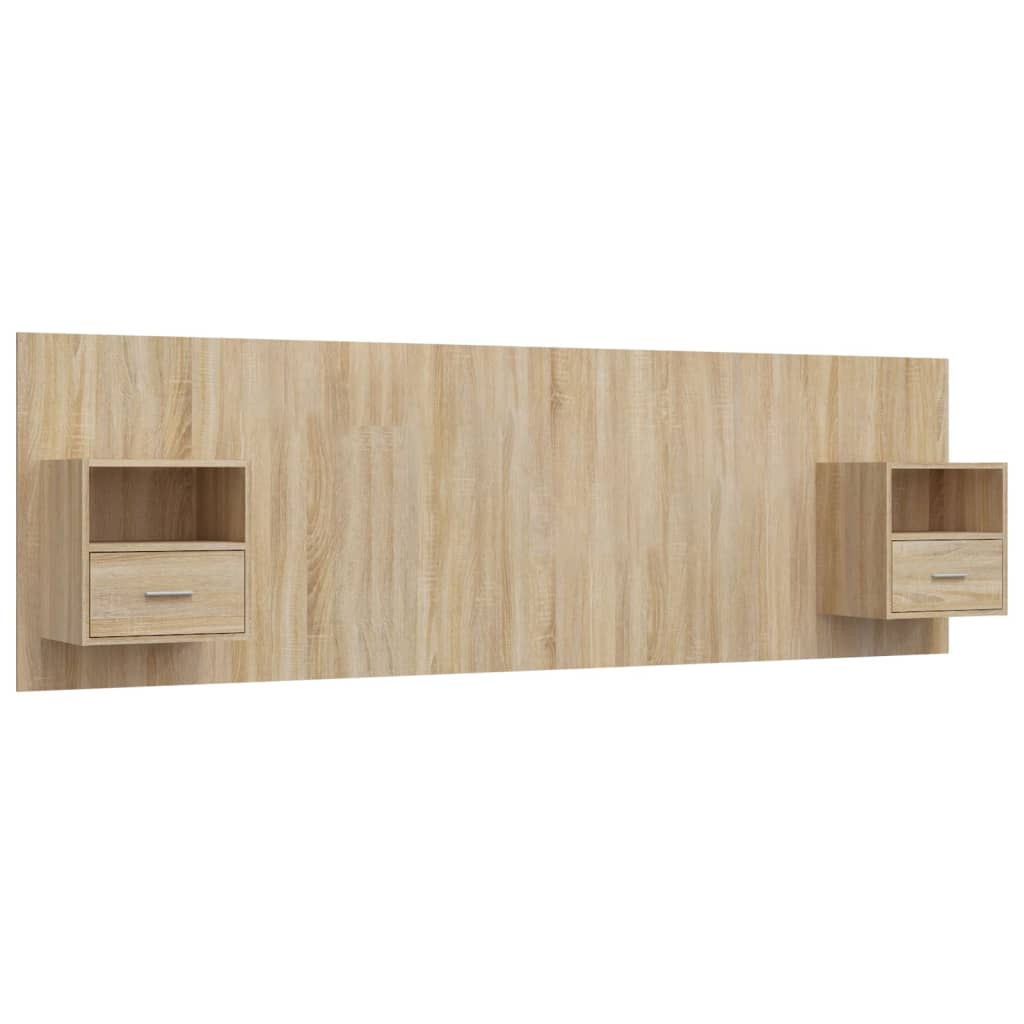 Hoofdbord met kastjes bewerkt hout sonoma eikenkleurig is nu te koop bij PeponiXL, paradijselijk wonen!