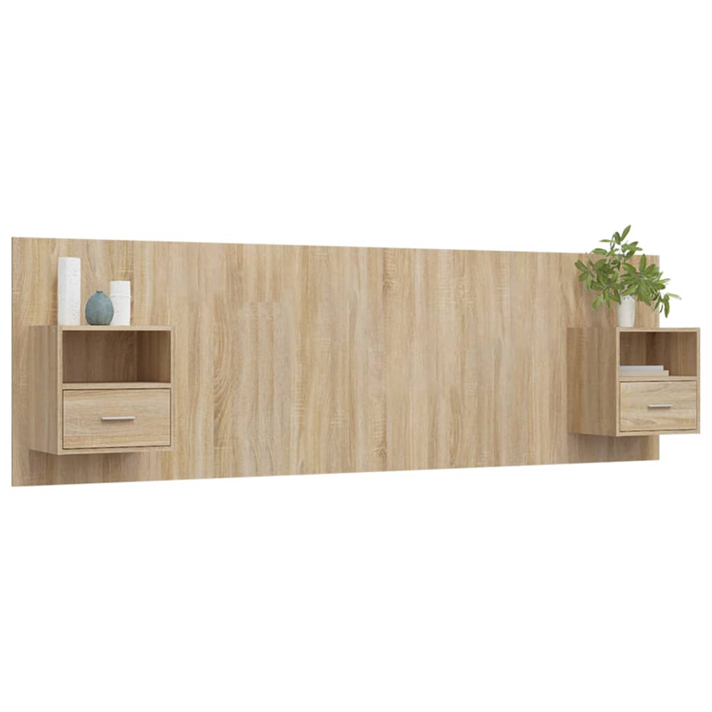 Hoofdbord met kastjes bewerkt hout sonoma eikenkleurig is nu te koop bij PeponiXL, paradijselijk wonen!