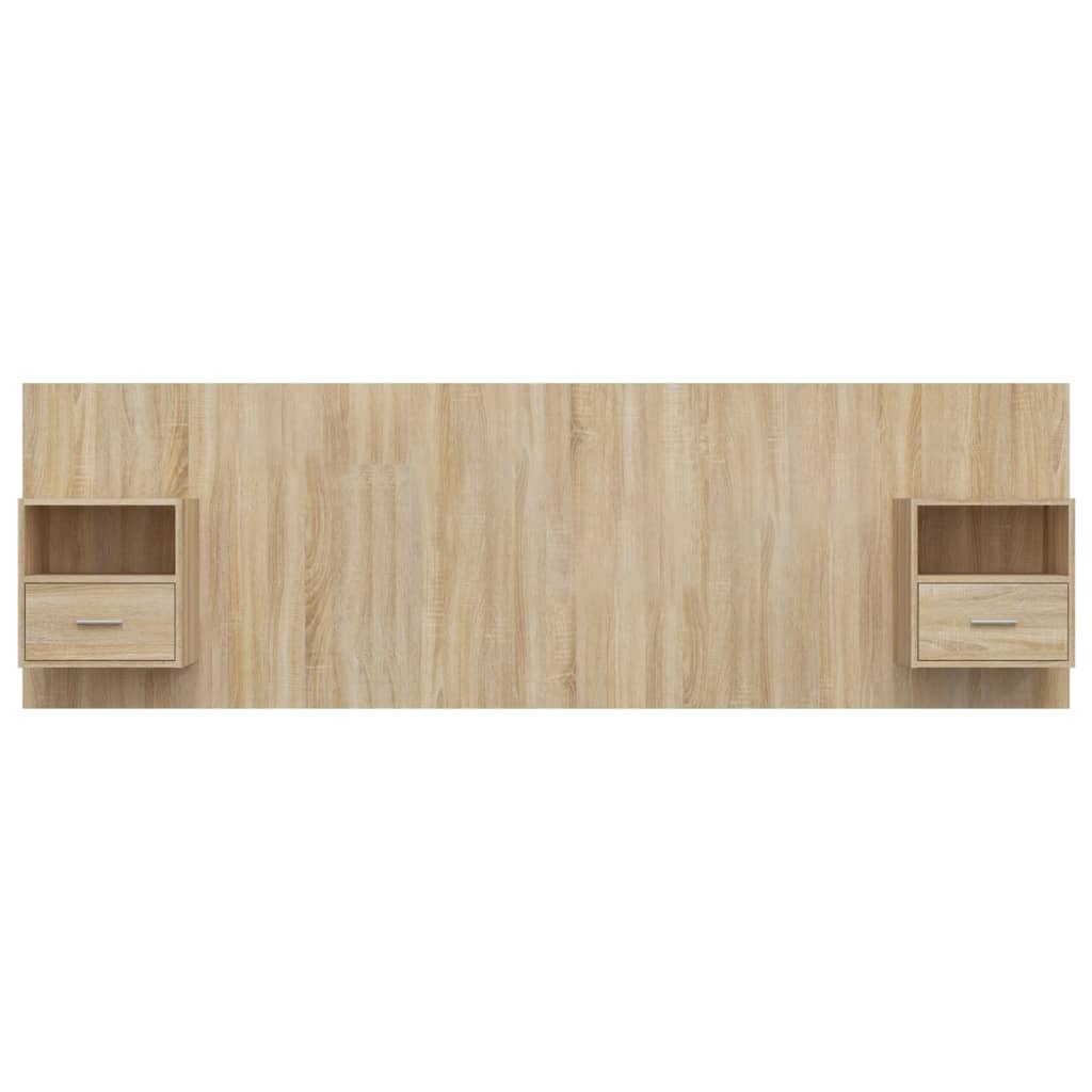 Hoofdbord met kastjes bewerkt hout sonoma eikenkleurig is nu te koop bij PeponiXL, paradijselijk wonen!