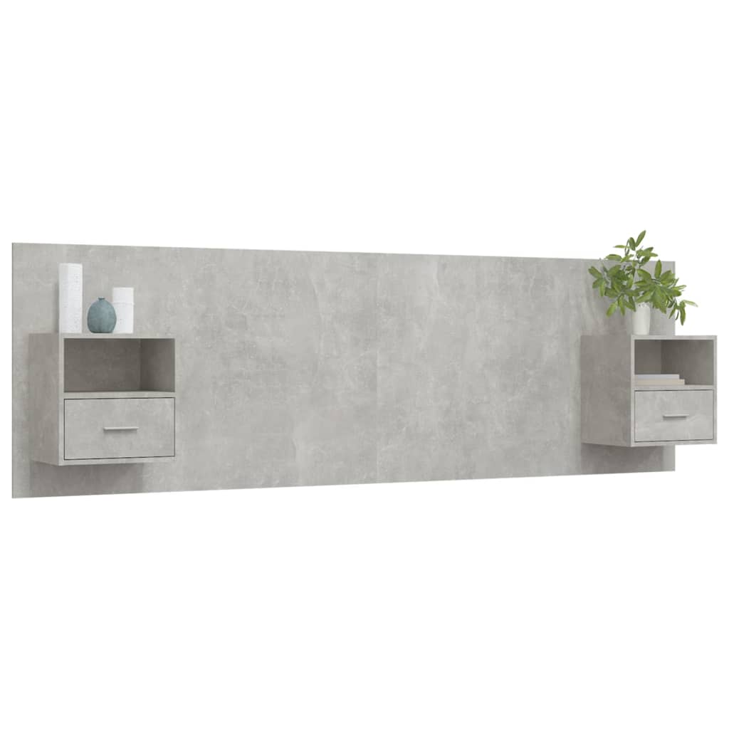 Hoofdbord met kastjes bewerkt hout betongrijs is nu te koop bij PeponiXL, paradijselijk wonen!