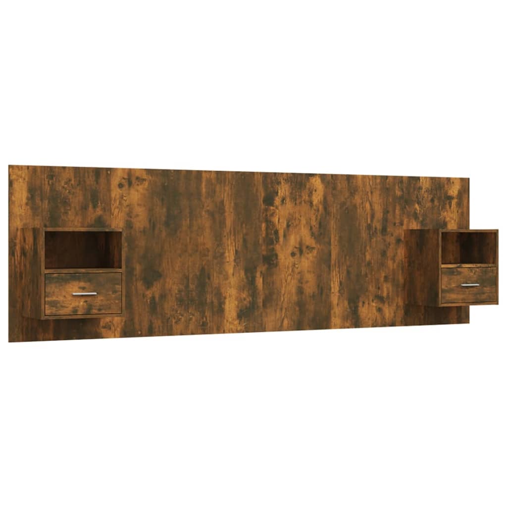 Hoofdbord met kastjes bewerkt hout gerookt eikenkleurig is nu te koop bij PeponiXL, paradijselijk wonen!