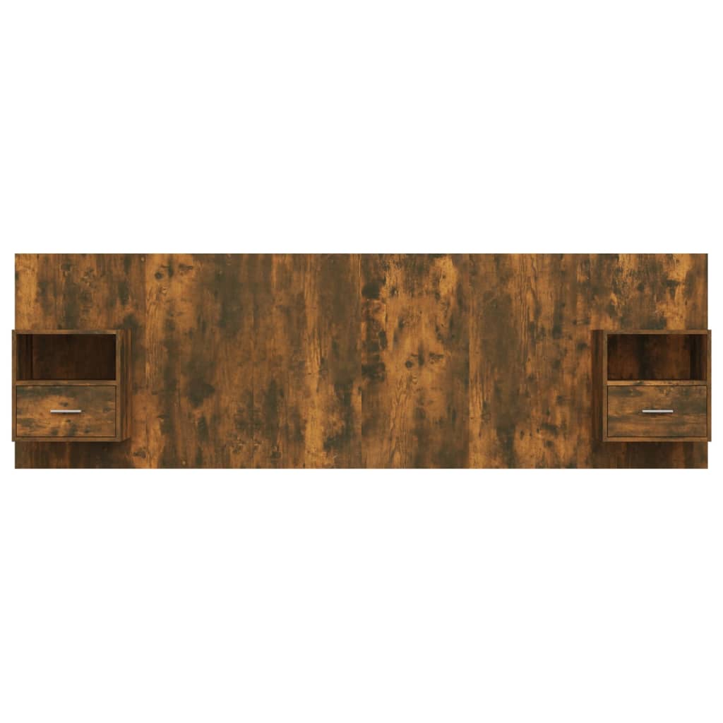 Hoofdbord met kastjes bewerkt hout gerookt eikenkleurig is nu te koop bij PeponiXL, paradijselijk wonen!