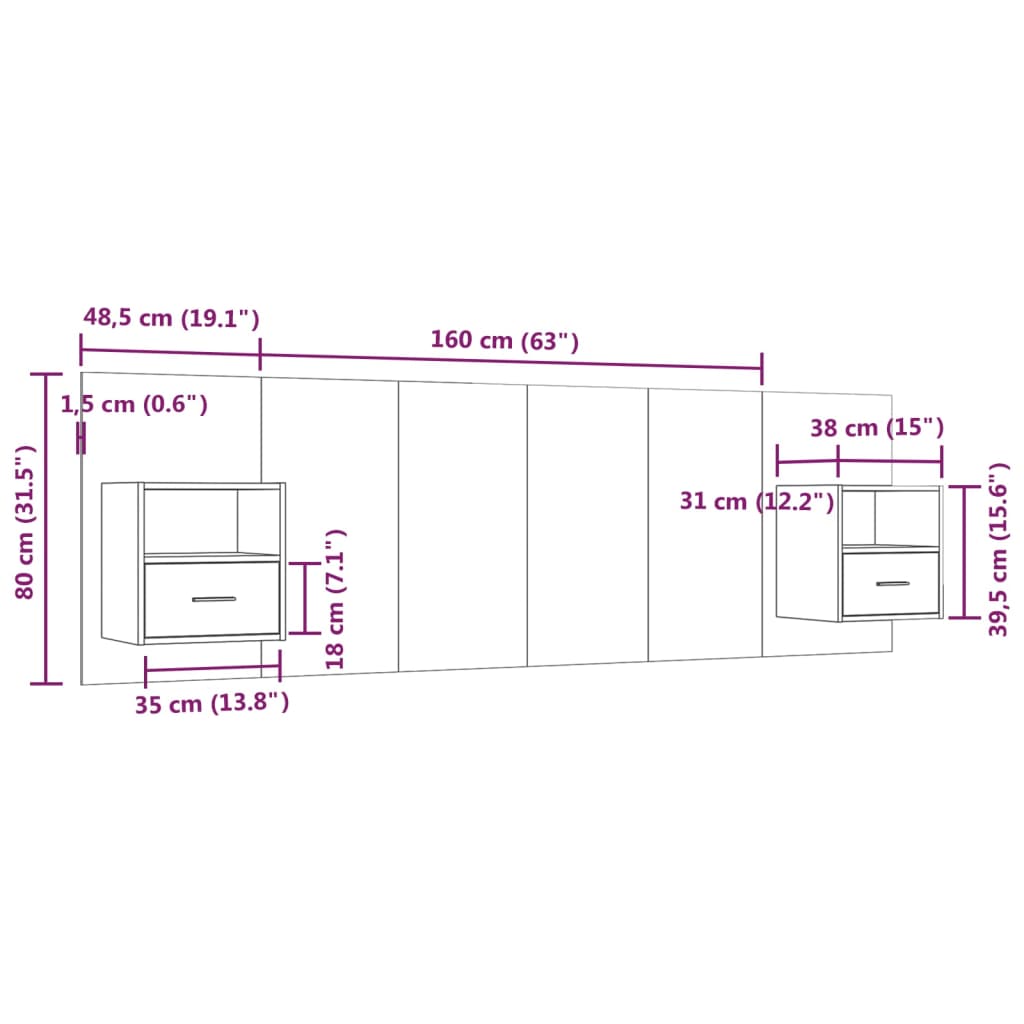 Hoofdbord met kastjes bewerkt hout gerookt eikenkleurig is nu te koop bij PeponiXL, paradijselijk wonen!