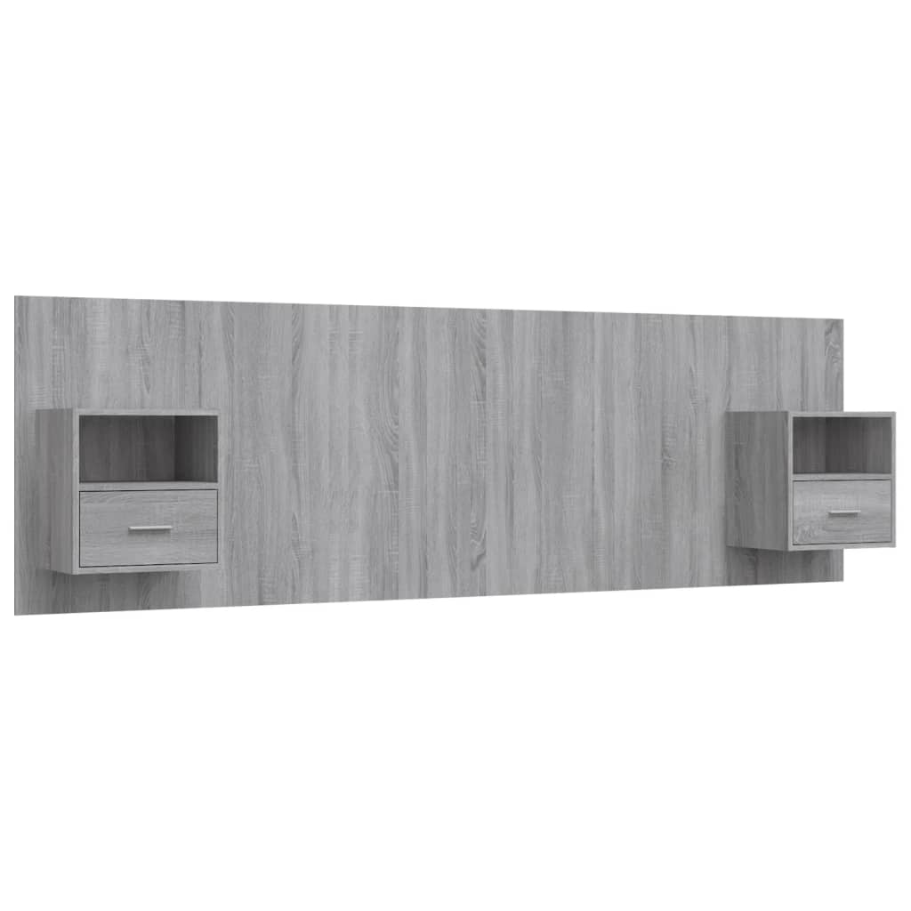 Hoofdbord met kastjes bewerkt hout grijs sonoma eikenkleurig is nu te koop bij PeponiXL, paradijselijk wonen!
