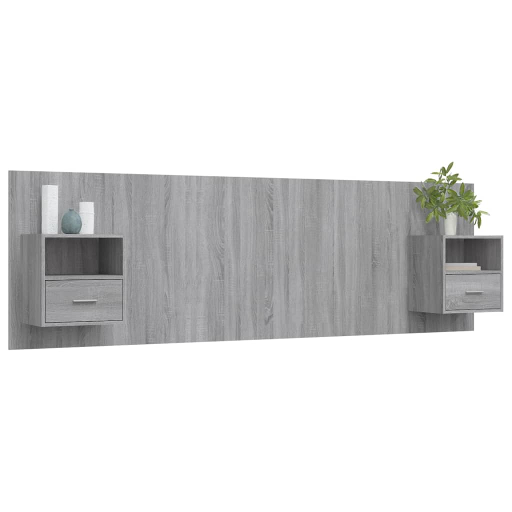 Hoofdbord met kastjes bewerkt hout grijs sonoma eikenkleurig is nu te koop bij PeponiXL, paradijselijk wonen!