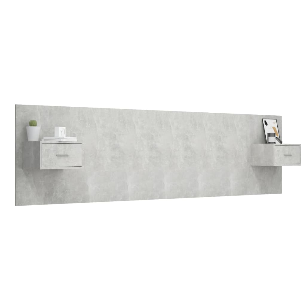 Hoofdbord met kastjes bewerkt hout betongrijs is nu te koop bij PeponiXL, paradijselijk wonen!