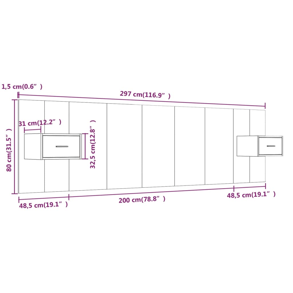 Hoofdbord met kastjes bewerkt hout betongrijs is nu te koop bij PeponiXL, paradijselijk wonen!