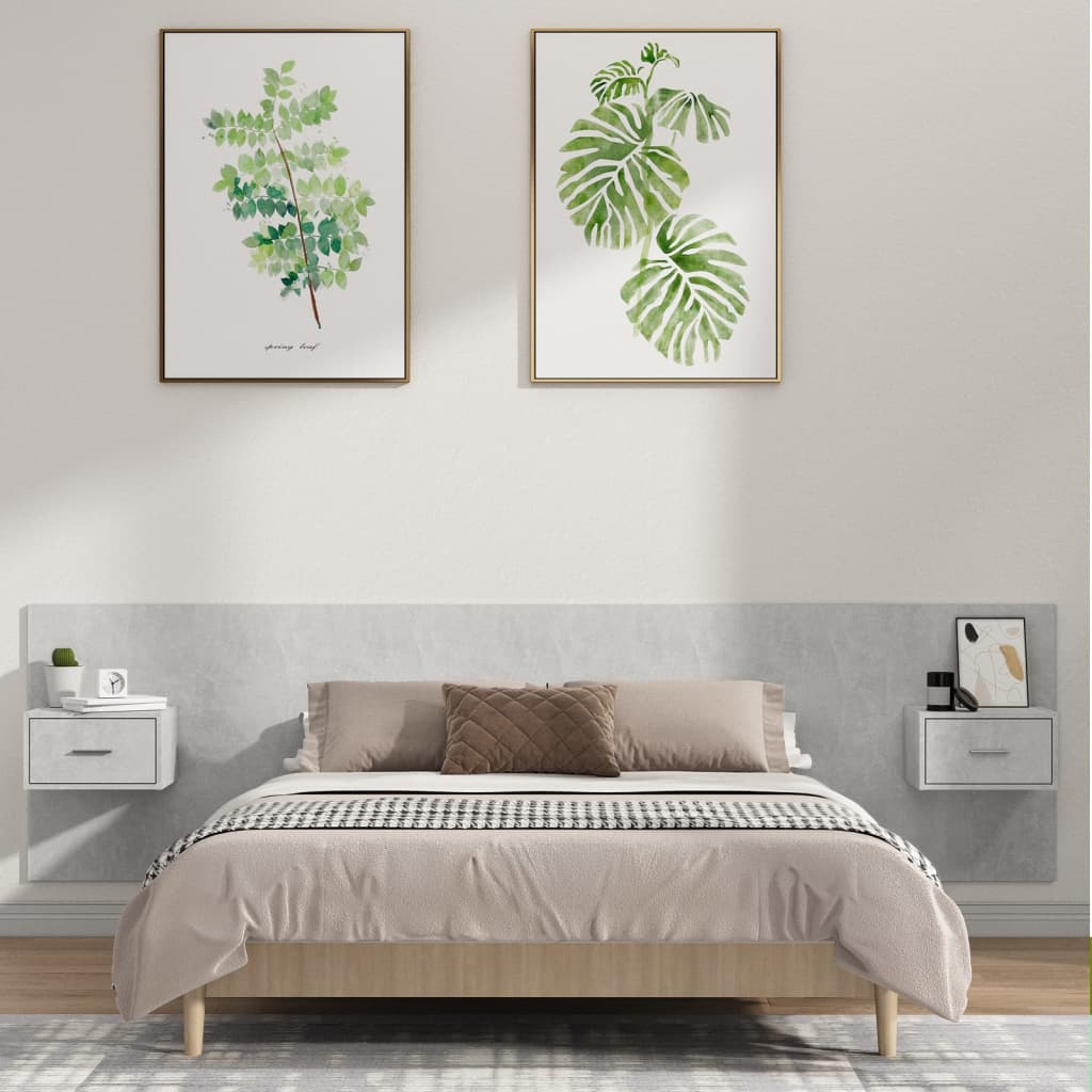 Hoofdbord met kastjes bewerkt hout betongrijs is nu te koop bij PeponiXL, paradijselijk wonen!