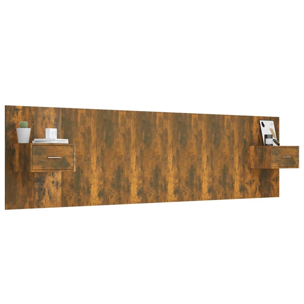 Hoofdbord met kastjes bewerkt hout gerookt eikenkleurig is nu te koop bij PeponiXL, paradijselijk wonen!