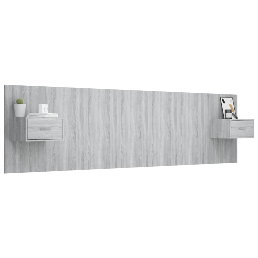 Hoofdbord met kastjes bewerkt hout grijs sonoma eikenkleurig is nu te koop bij PeponiXL, paradijselijk wonen!