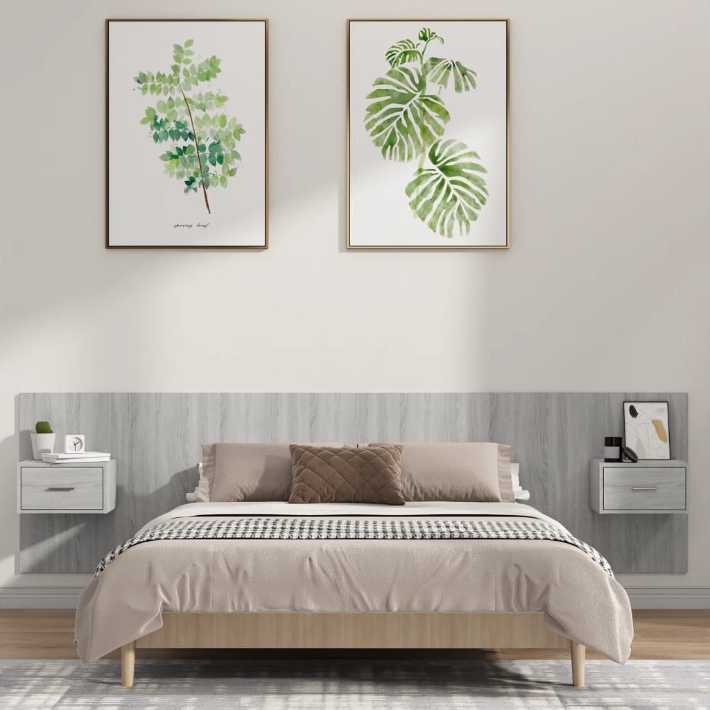 Hoofdbord met kastjes bewerkt hout grijs sonoma eikenkleurig is nu te koop bij PeponiXL, paradijselijk wonen!