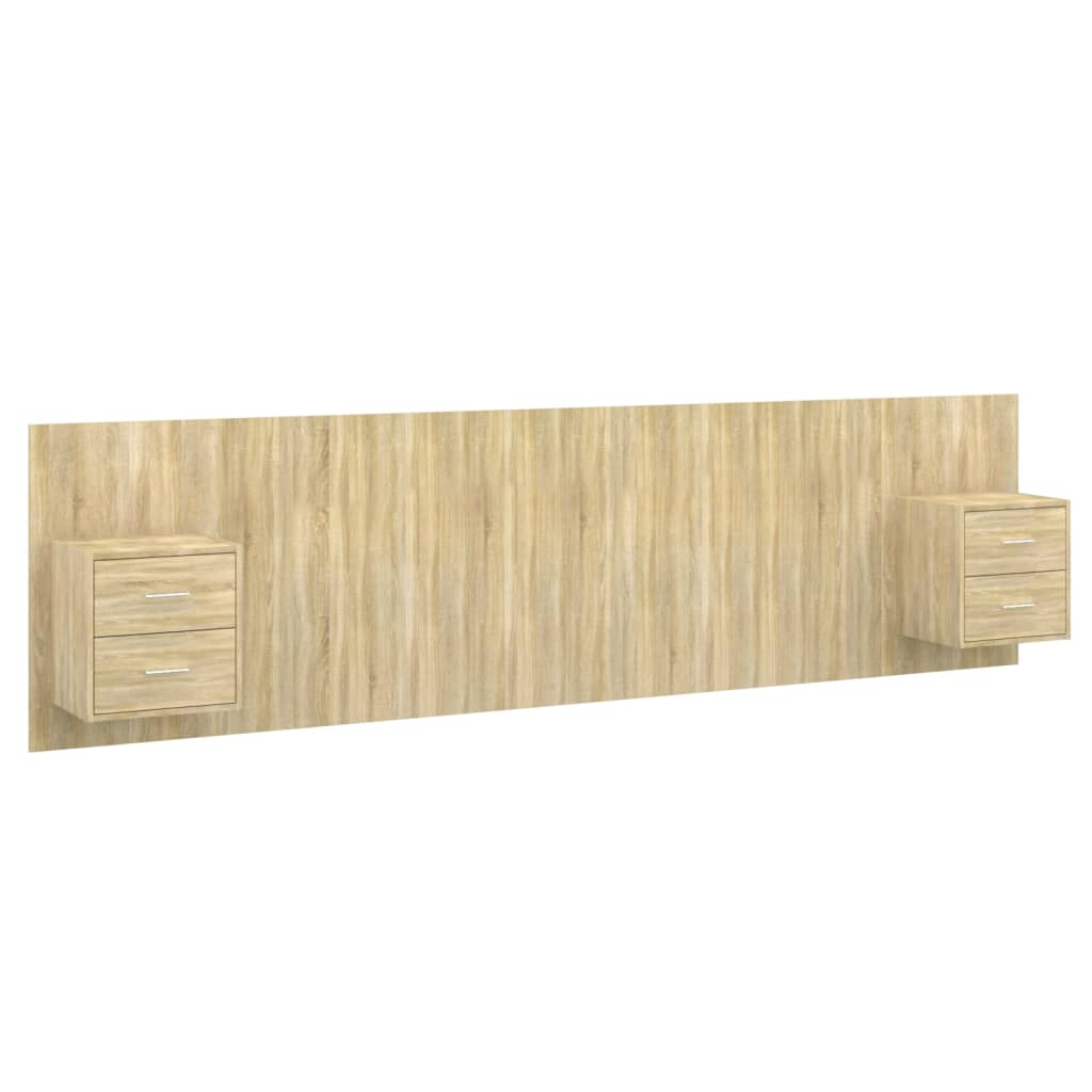 Hoofdbord met kastjes bewerkt hout sonoma eikenkleurig is nu te koop bij PeponiXL, paradijselijk wonen!