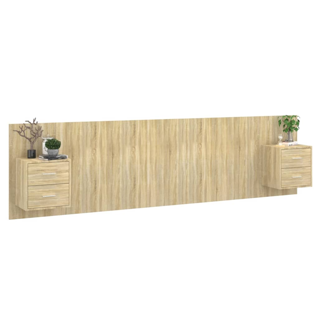Hoofdbord met kastjes bewerkt hout sonoma eikenkleurig is nu te koop bij PeponiXL, paradijselijk wonen!