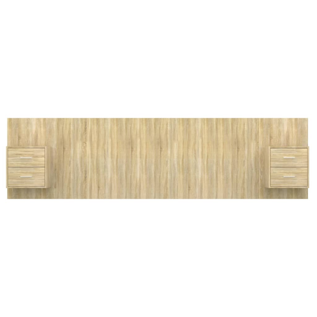Hoofdbord met kastjes bewerkt hout sonoma eikenkleurig is nu te koop bij PeponiXL, paradijselijk wonen!