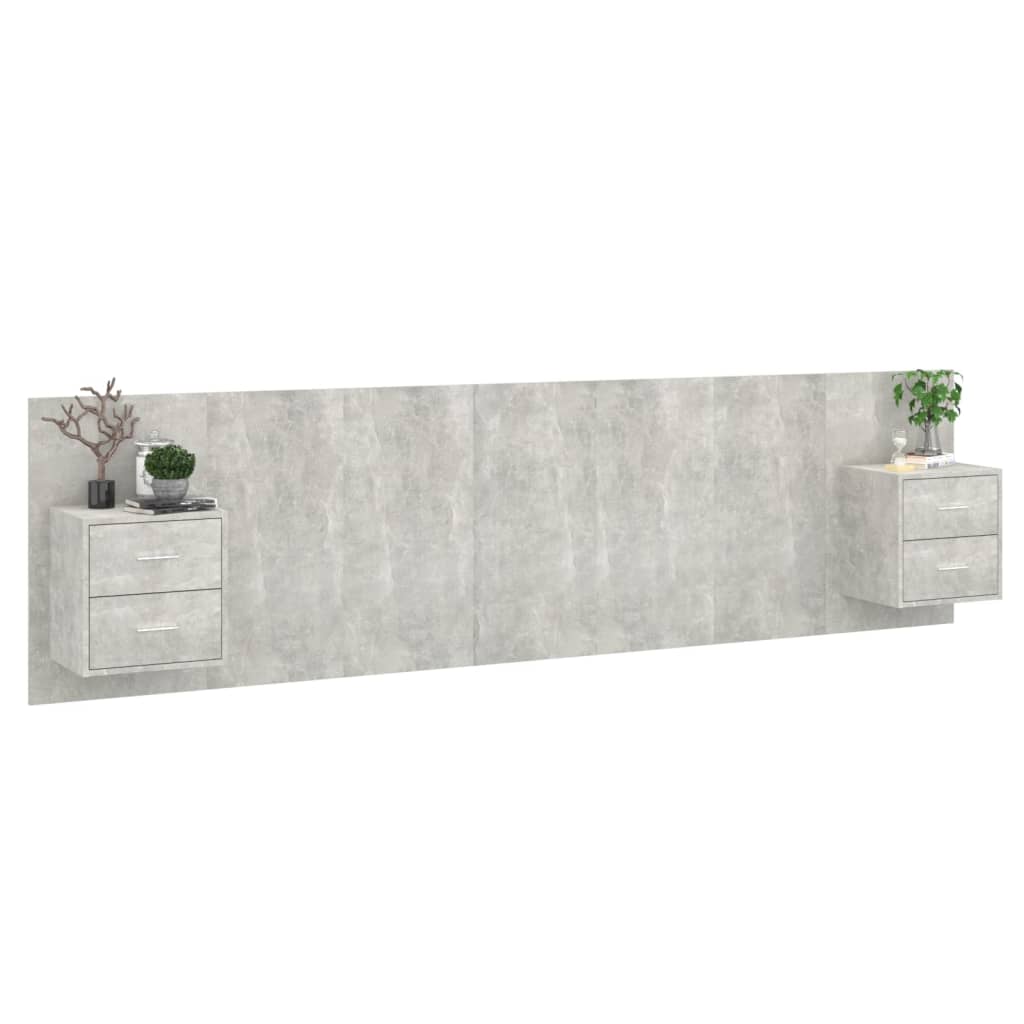 Hoofdbord met kastjes bewerkt hout betongrijs is nu te koop bij PeponiXL, paradijselijk wonen!