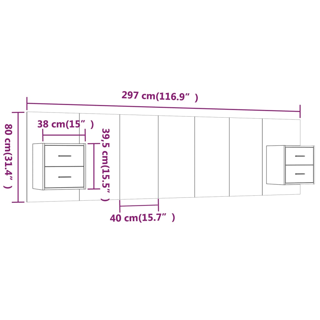 Hoofdbord met kastjes bewerkt hout betongrijs is nu te koop bij PeponiXL, paradijselijk wonen!