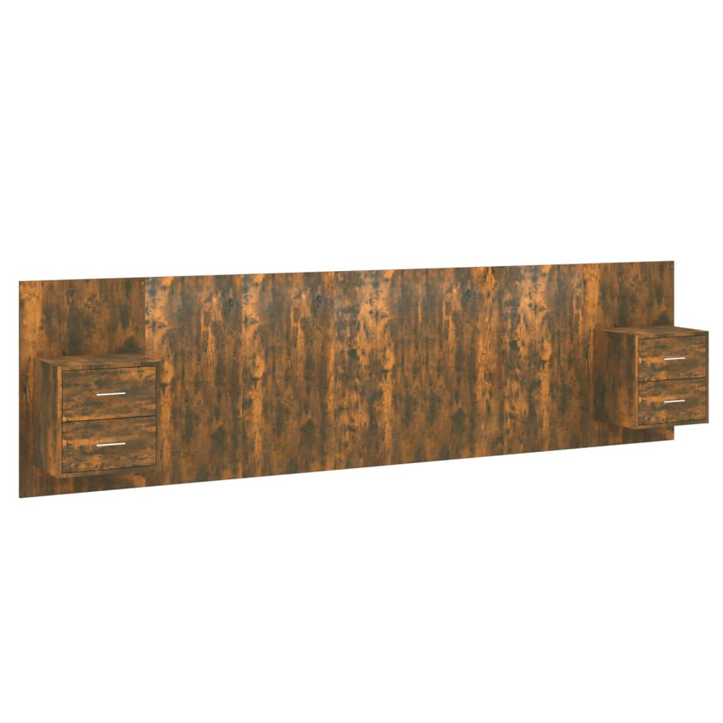 Hoofdbord met kastjes bewerkt hout gerookt eikenkleurig is nu te koop bij PeponiXL, paradijselijk wonen!