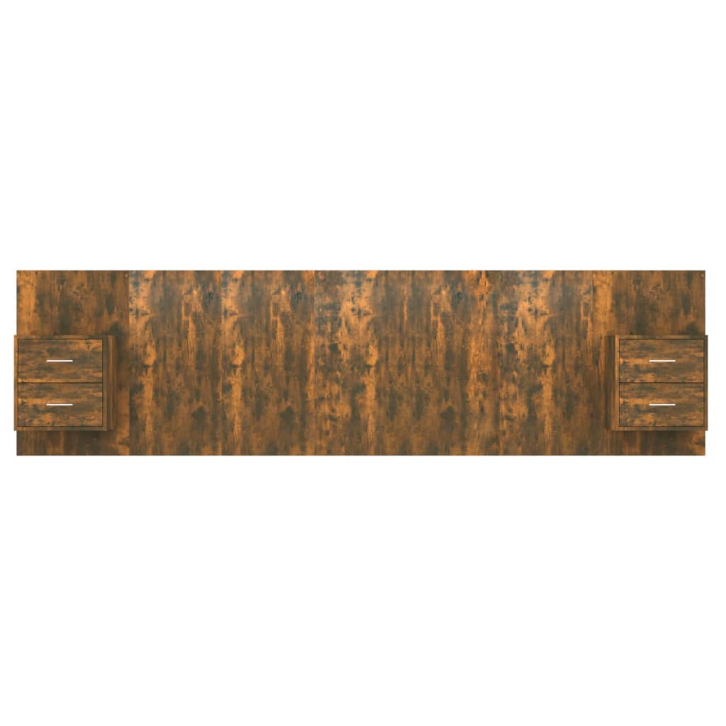 Hoofdbord met kastjes bewerkt hout gerookt eikenkleurig is nu te koop bij PeponiXL, paradijselijk wonen!