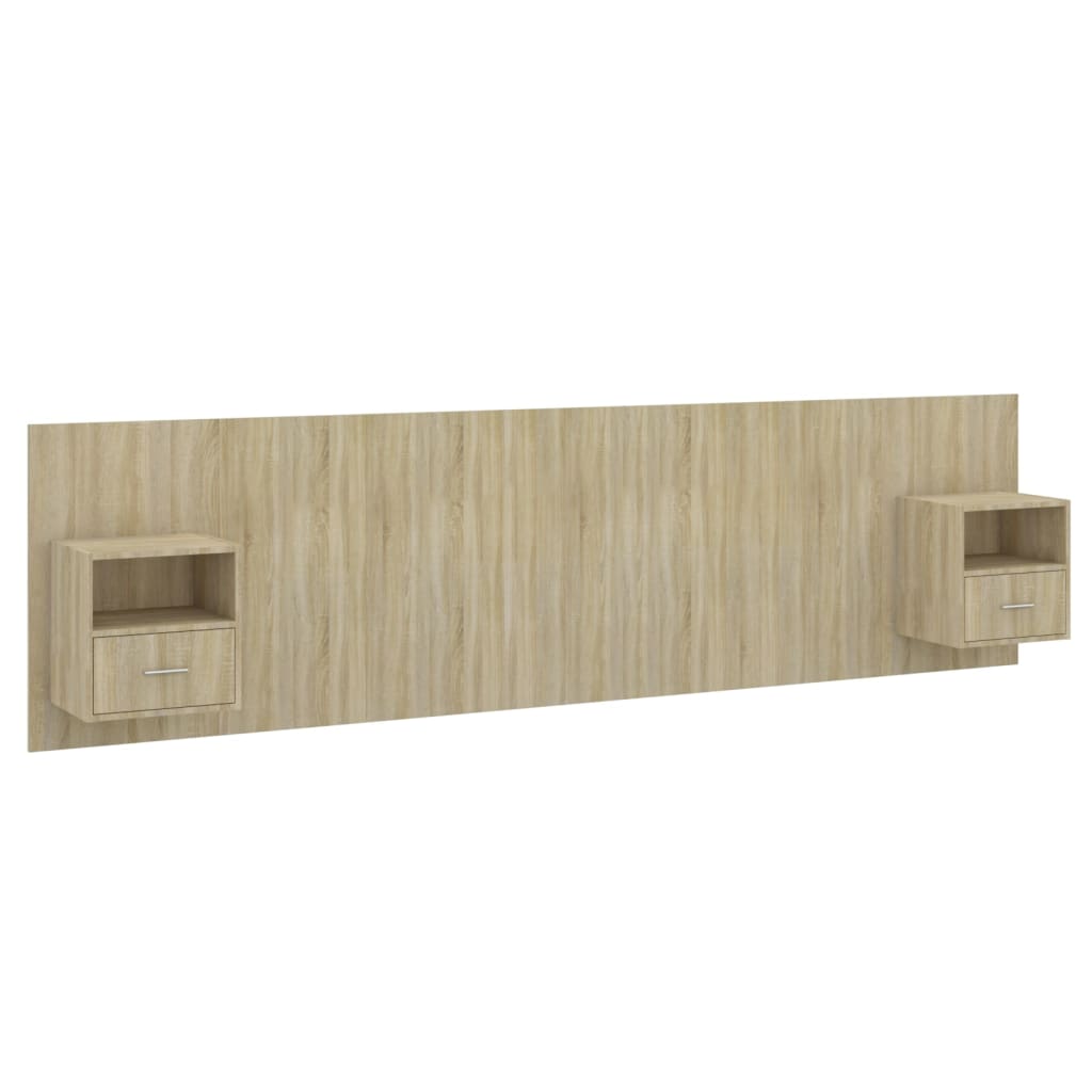 Hoofdbord met kastjes bewerkt hout sonoma eikenkleurig is nu te koop bij PeponiXL, paradijselijk wonen!