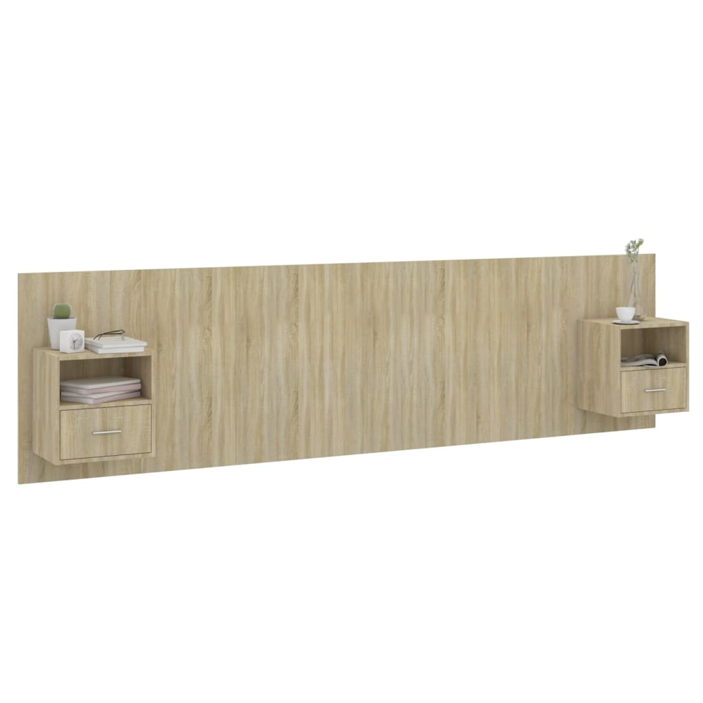 Hoofdbord met kastjes bewerkt hout sonoma eikenkleurig is nu te koop bij PeponiXL, paradijselijk wonen!