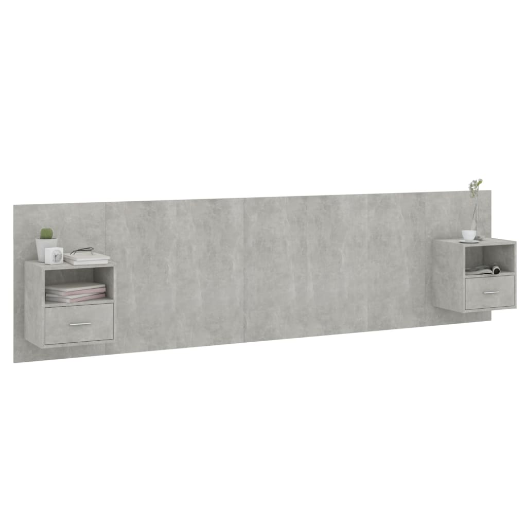 Hoofdbord met kastjes bewerkt hout betongrijs is nu te koop bij PeponiXL, paradijselijk wonen!