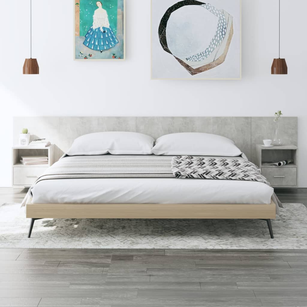 Hoofdbord met kastjes bewerkt hout betongrijs is nu te koop bij PeponiXL, paradijselijk wonen!