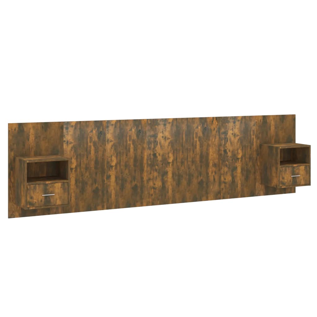 Hoofdbord met kastjes bewerkt hout gerookt eikenkleurig is nu te koop bij PeponiXL, paradijselijk wonen!